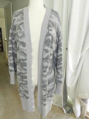 William Rast Gray Camouflage Open Front Long Sleeve Cardigan Sweater Size M